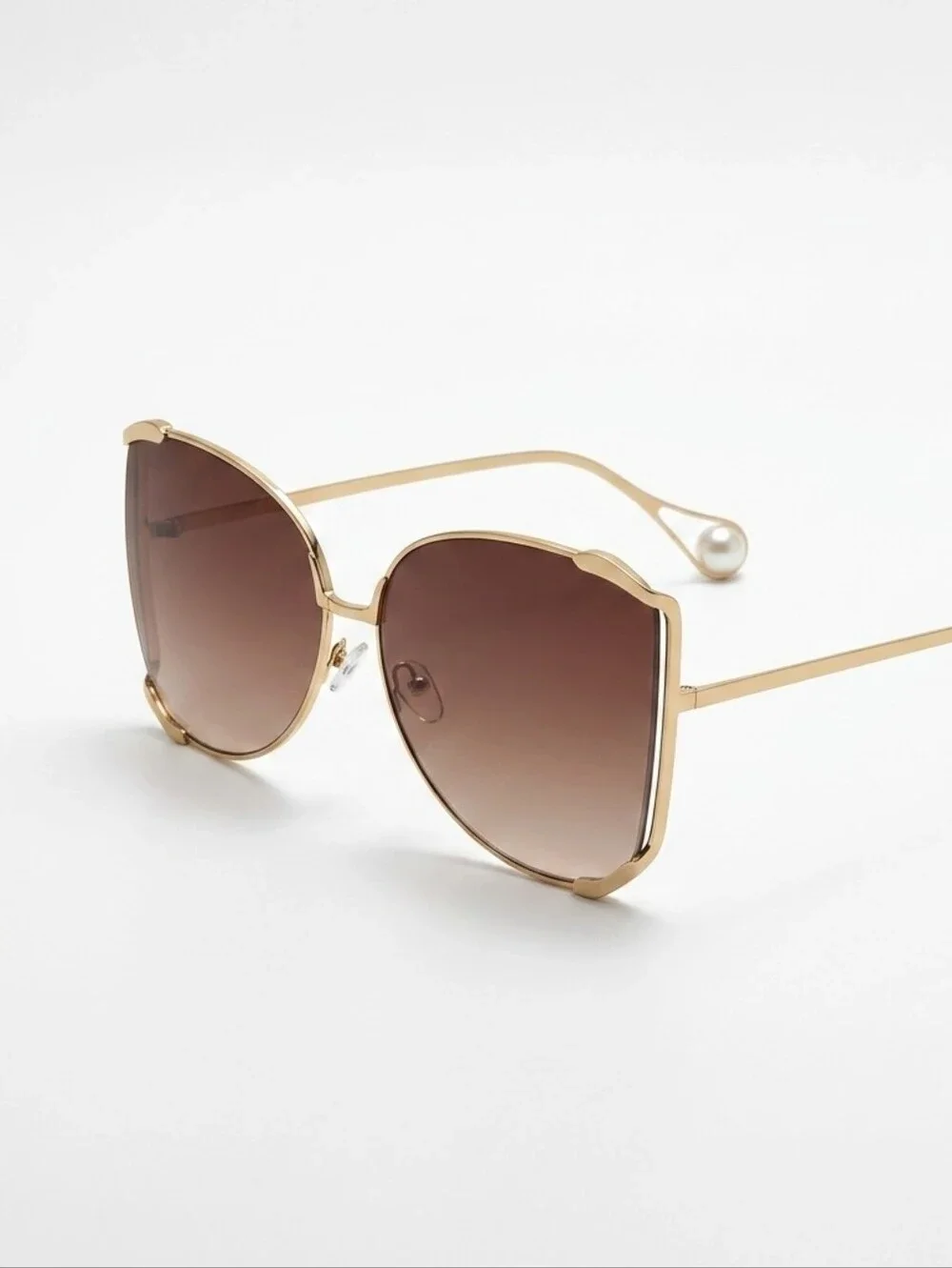 Gold Frame Brown Gradient Women's Sunglasses with Pearl Temple